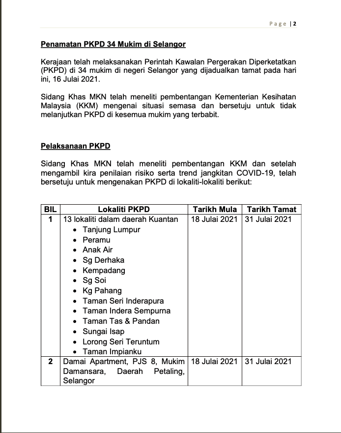Selangor tamat pkpd PKPD di