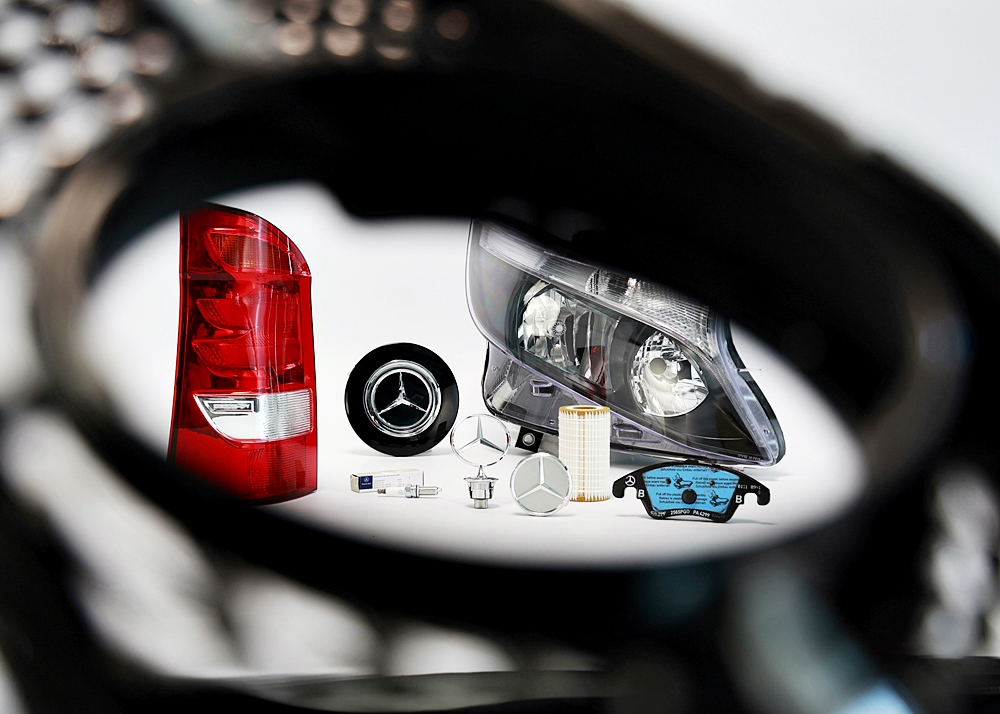 View through radiator grille on counterfeit products and original parts